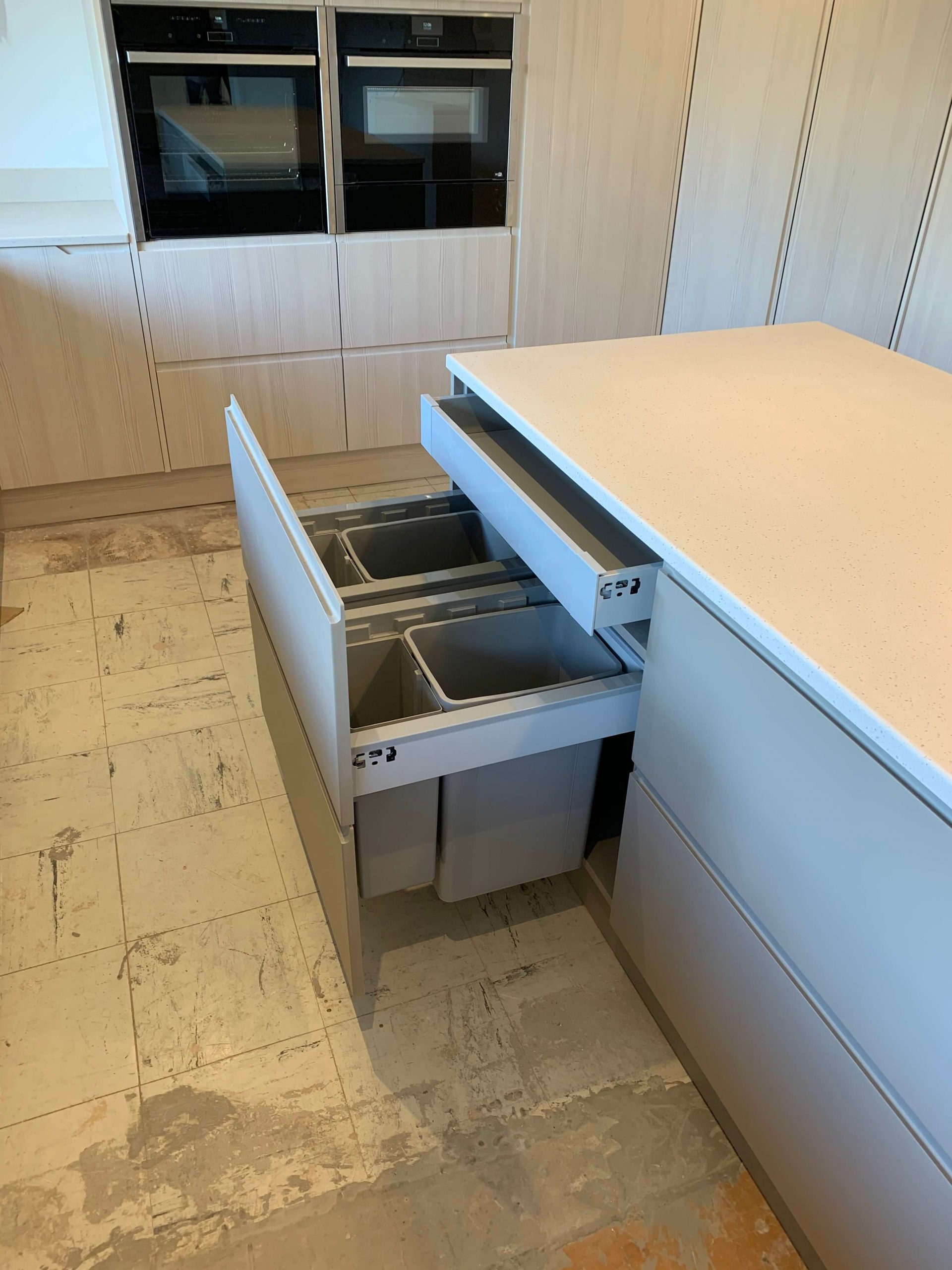 Twin Waste Bins With Secret Drawer Above